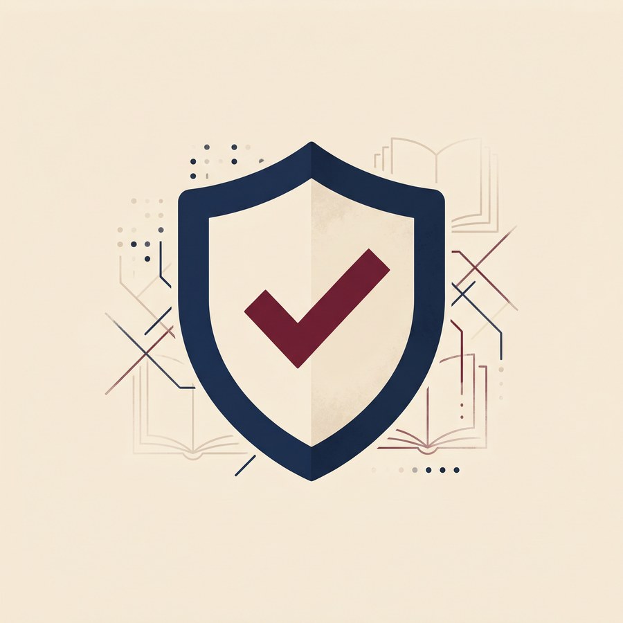 A shield with a checkmark, representing data privacy and student protection.